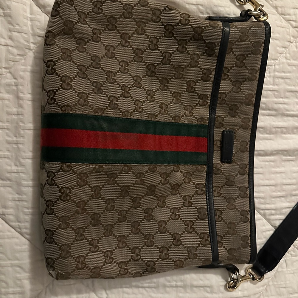 Gucci Brown and Green Crossbody Bag with Monogram Pattern